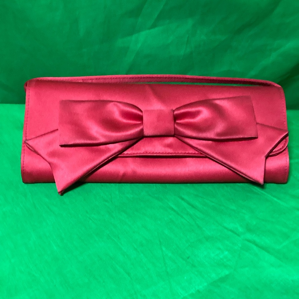 Red satin-like bow clutch never used